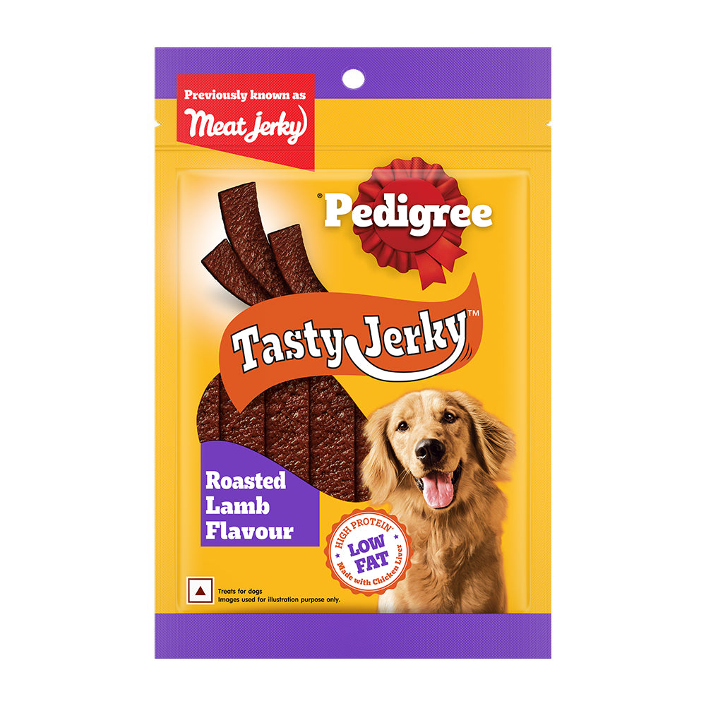 PedigreeÂ® Tasty Jerkyâ„¢ Dog Treat, Roasted Lamb Flavour, 70 g, Jerky-style Treats for Bonding, Low-fat and High-protein* Dog Treats