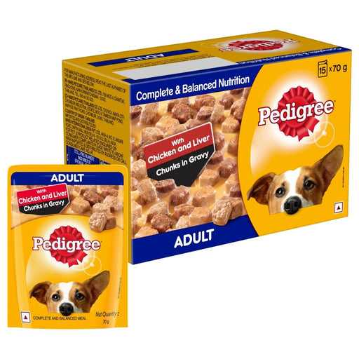 Pedigree Adult Wet Dog Food, Chicken & Liver Chunks in Gravy, 70 g