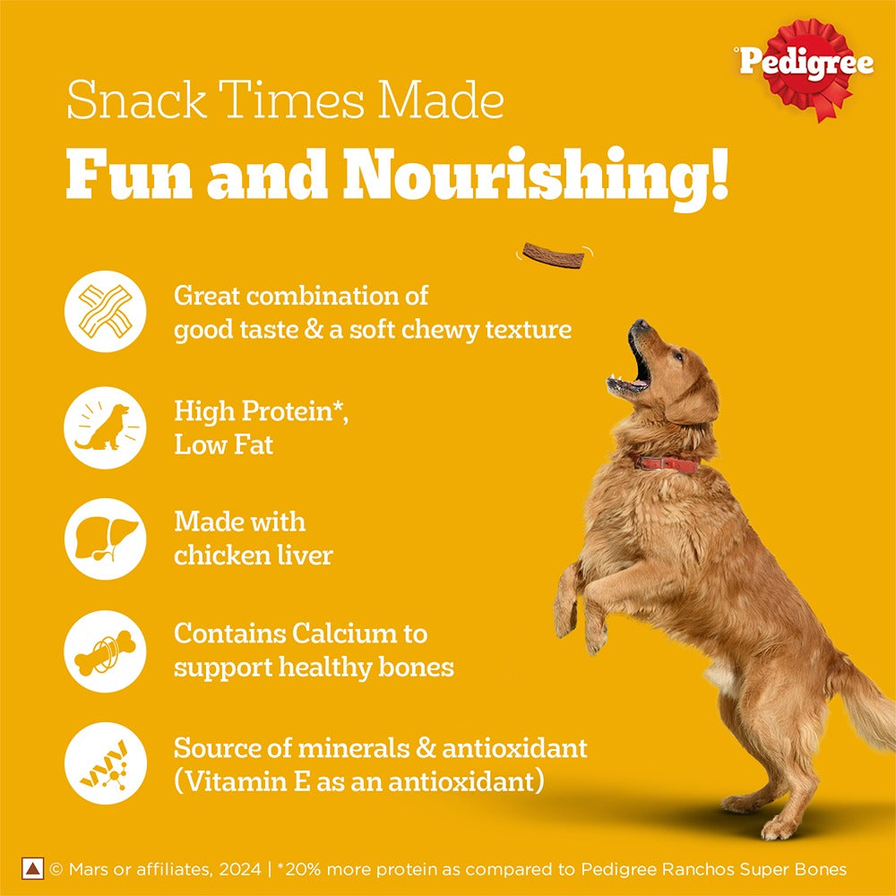 PedigreeÂ® Tasty Jerkyâ„¢ Dog Treat, Chicken Flavour, 70g Jerky-style Treats for Bonding, Low-fat and High-protein* Dog Treat