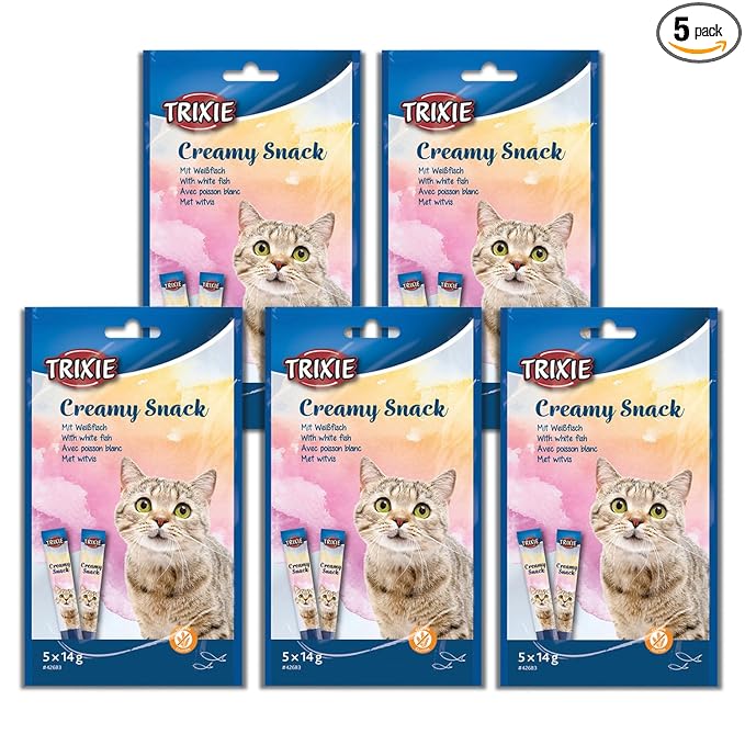 Trixie Creamy Snack With White Fish Cat Treat  5 Ã— 14 gm