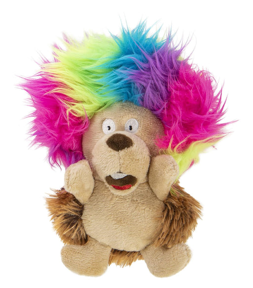 GoDog Silent Squeak Crazy Hairs Hedgehog with Chew Guard Technology Durable Plush Dog Toy - Small