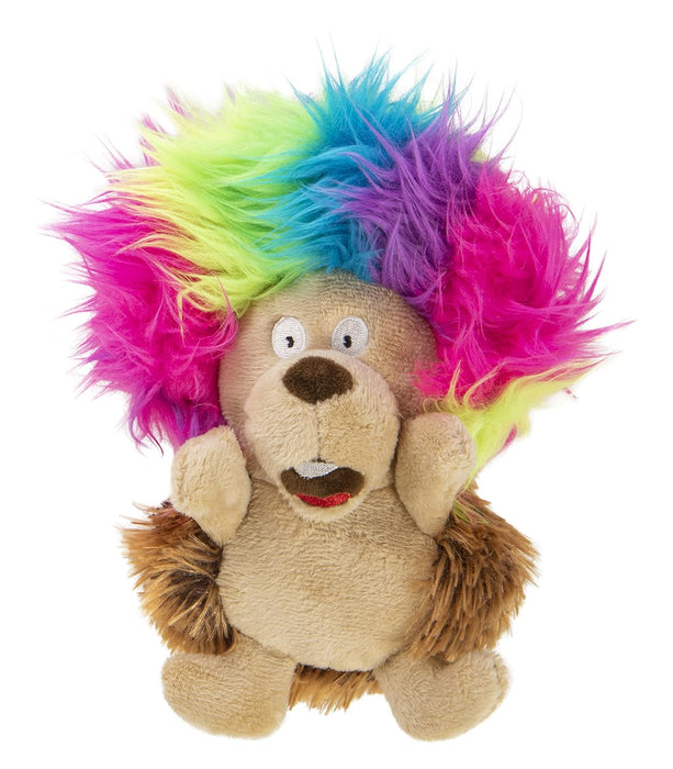 GoDog Silent Squeak Crazy Hairs Hedgehog with Chew Guard Technology Durable Plush Dog Toy - Small