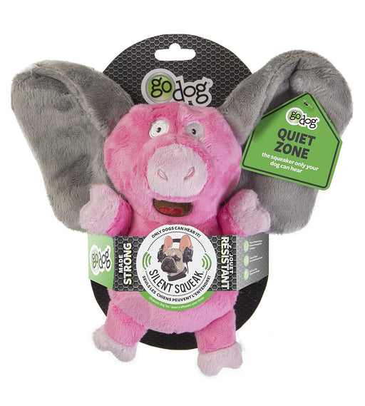 GoDog Silent Squeak Flips Pig Elephant with Chew Guard Technology Durable Plush Dog Toy