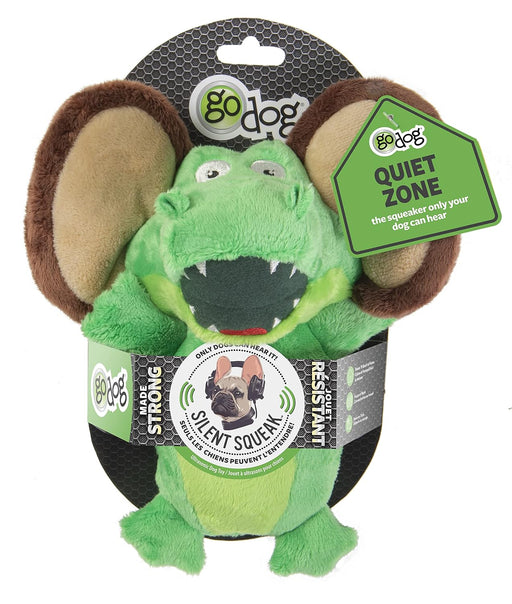 GoDog Silent Squeak Flips Gator Monkey with Chew Guard Technology Durable Plush Dog Toy-S