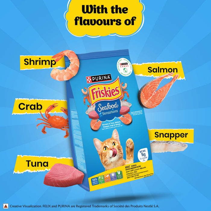 PURINA FRISKIES Seafood Sensations Tuna Salmon Whitefish Crab & Shrimp Flavours Dry Adult Cat Food