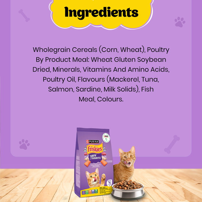 PURINA FRISKIES Surfin' Favourites Mackerel Tuna Salmon & Sardine Flavours Dry Adult Cat Food