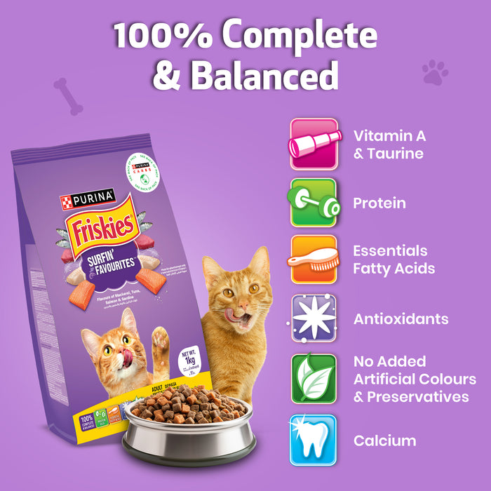 PURINA FRISKIES Surfin' Favourites Mackerel Tuna Salmon & Sardine Flavours Dry Adult Cat Food
