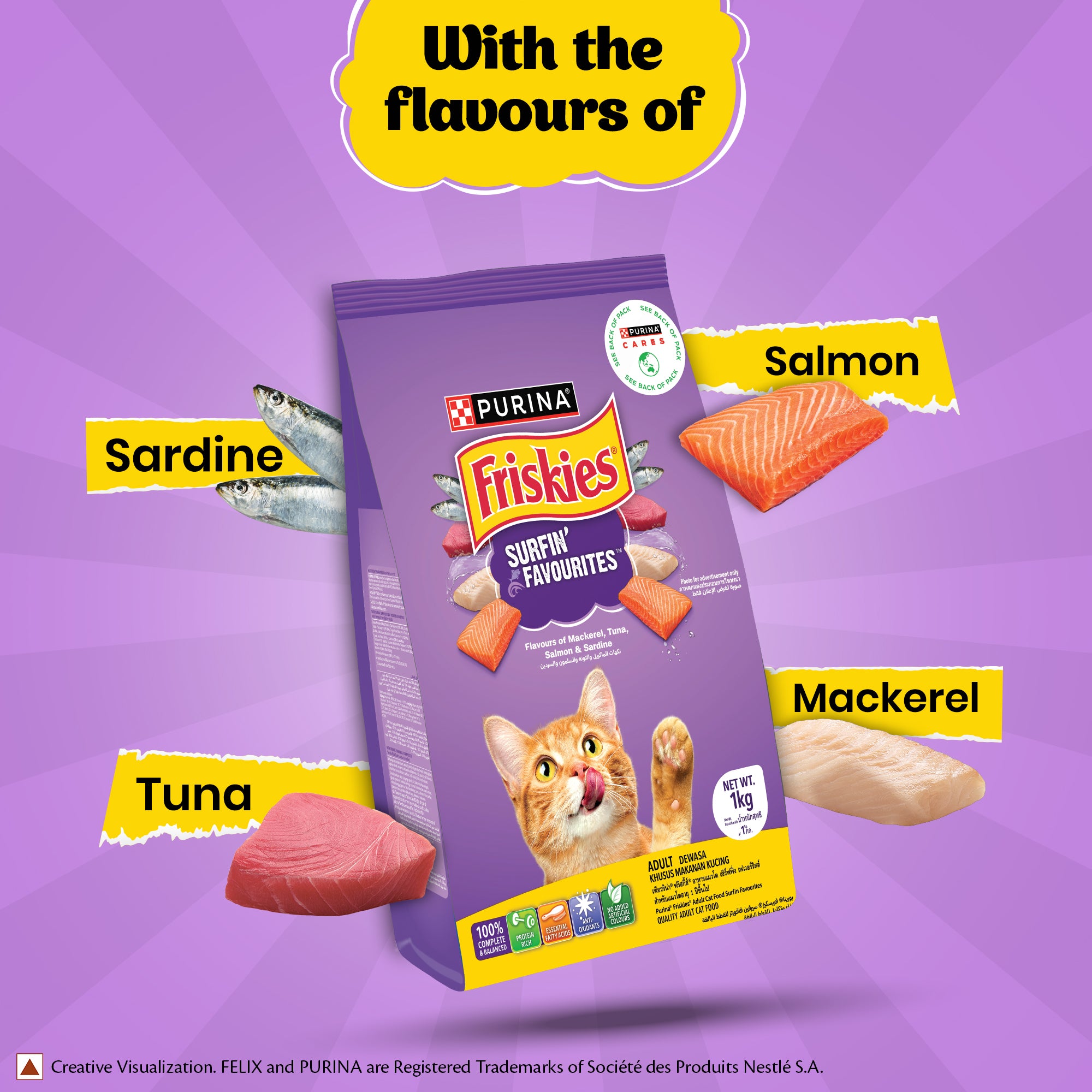 PURINA FRISKIES Surfin' Favourites Mackerel Tuna Salmon & Sardine Flavours Dry Adult Cat Food
