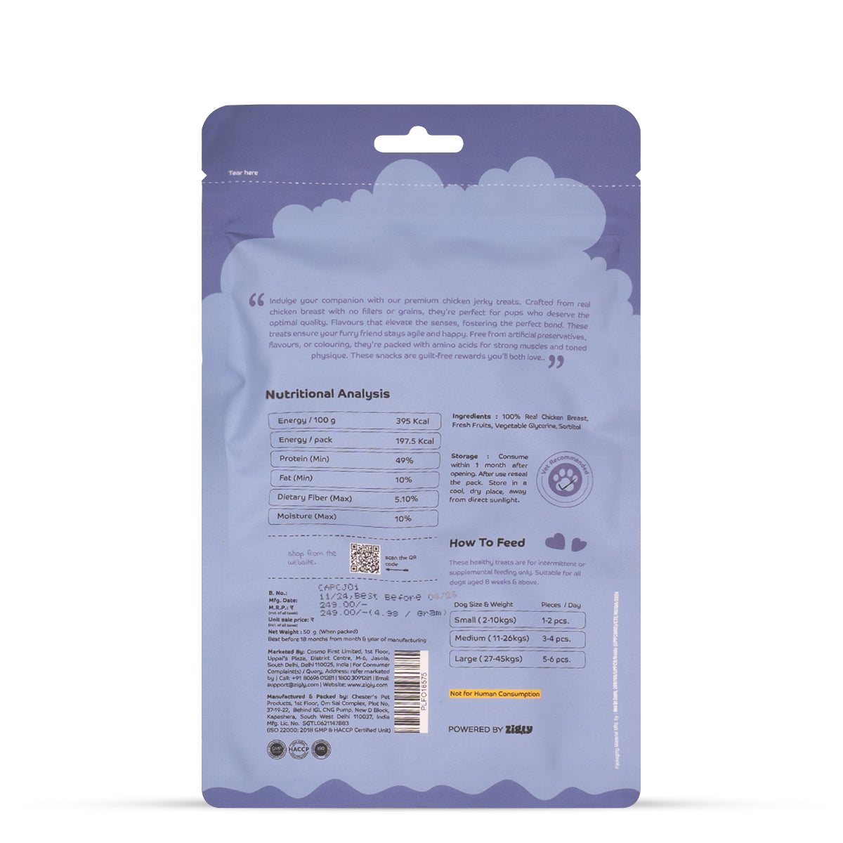 Applod Tender Chicken Jerky Mix Fruit Rings Dog Treat - 50gm