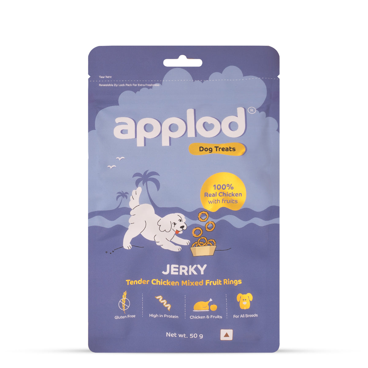 Applod Tender Chicken Jerky Mix Fruit Rings Dog Treat - 50gm