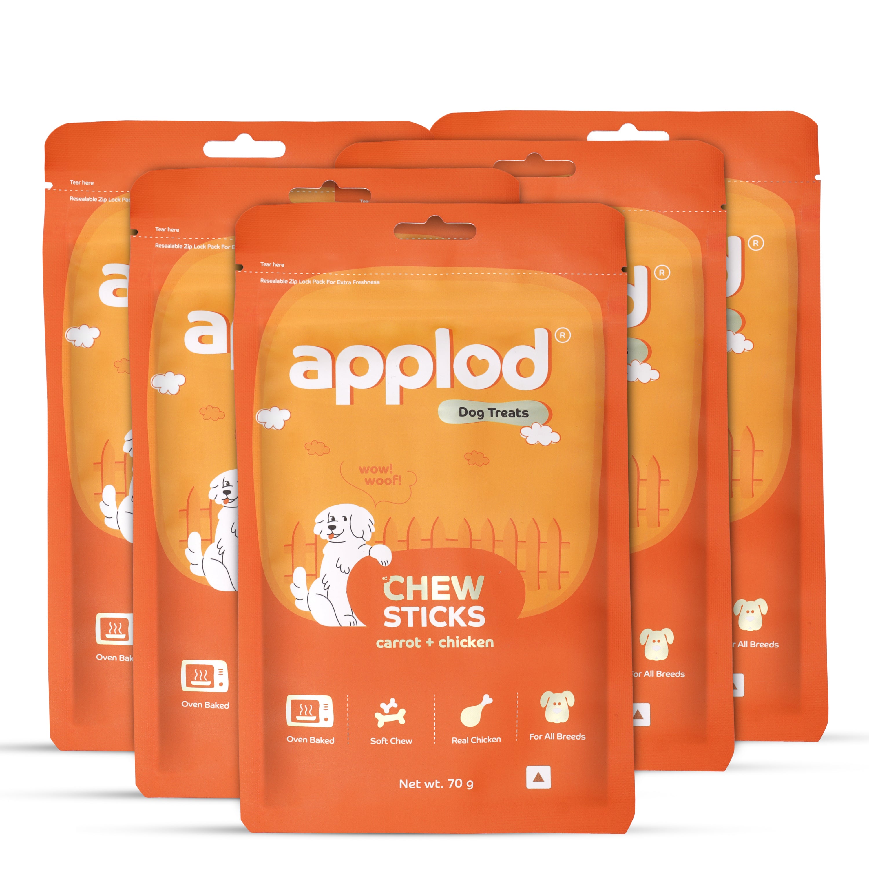 Applod Soft Carrot & Chicken Chew Sticks - 70 gm - Pack of 5