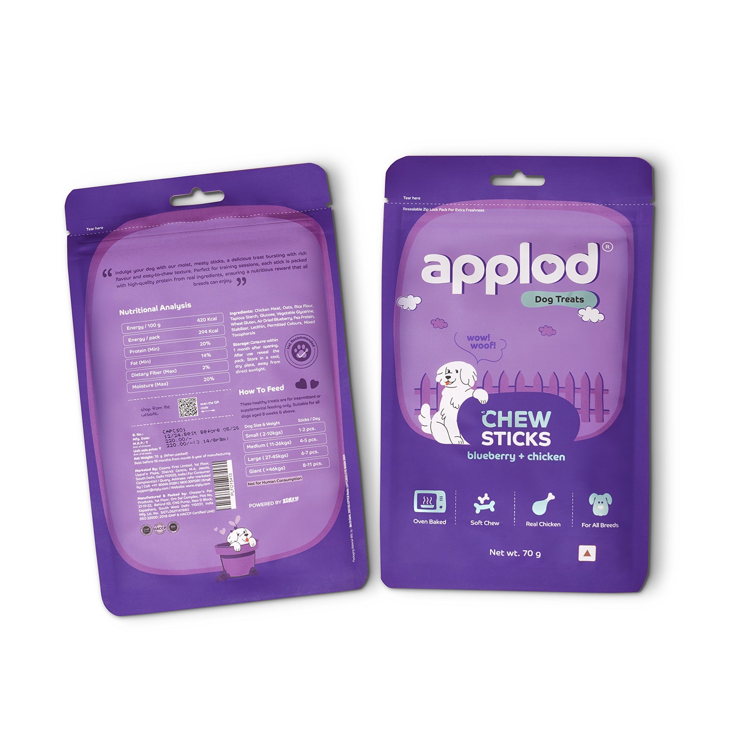 Applod Soft Blueberry & Chicken Chew Sticks - Pack of 5