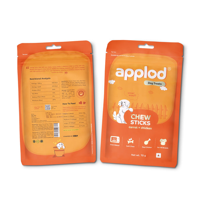 Applod Soft Carrot & Chicken Chew Sticks - 70 gm - Pack of 5