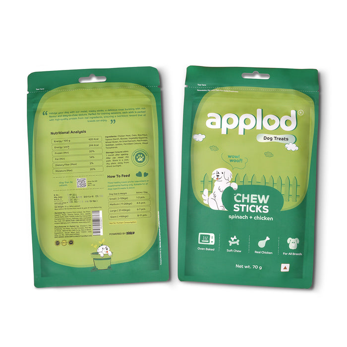 Applod Soft Spinach & Chicken Chew Sticks - 70 gm - Pack of 5
