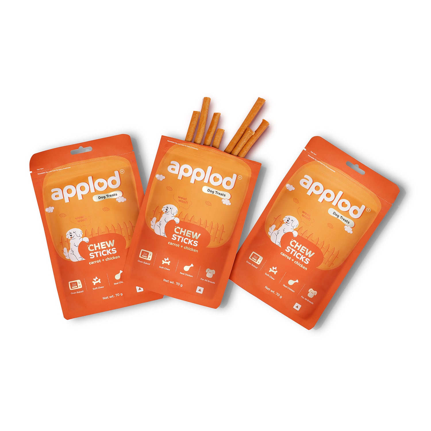 Applod Soft Carrot & Chicken Chew Sticks - 70 gm - Pack of 5