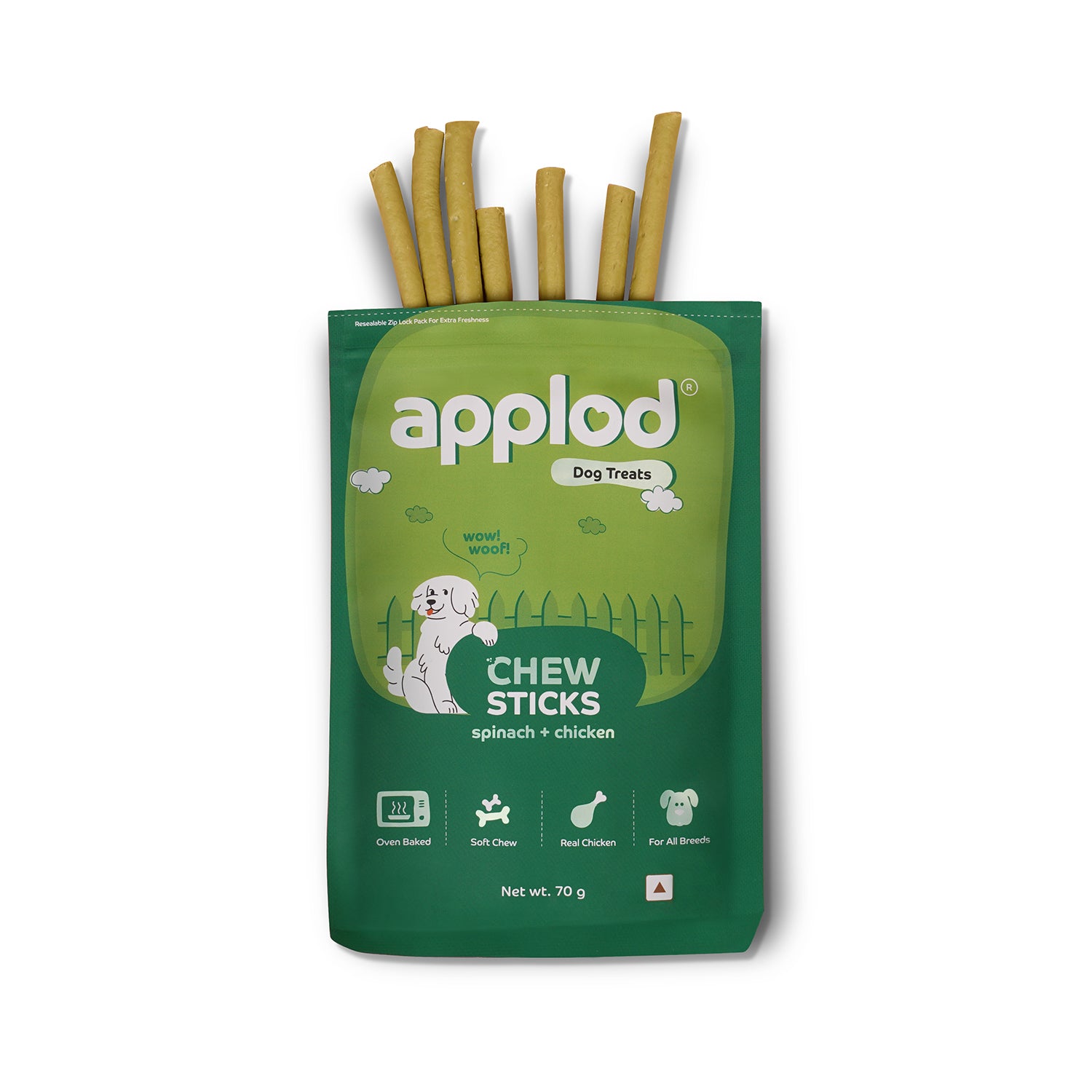 Applod Soft Spinach & Chicken Chew Sticks - 70 gm - Pack of 5