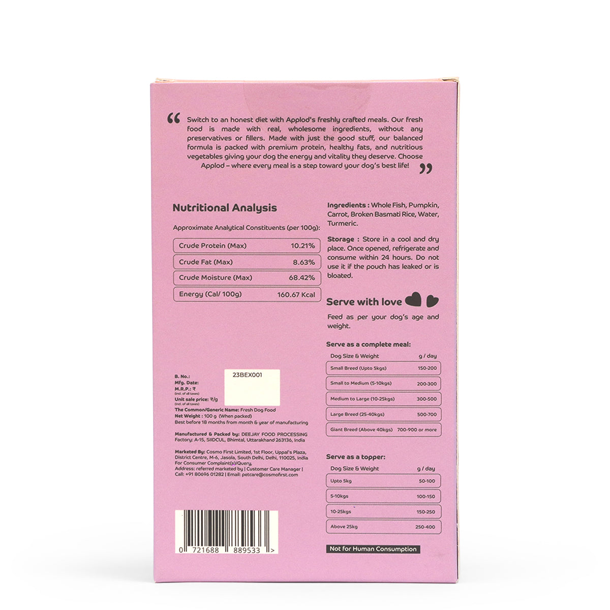 Applod Fish Meal  Fresh Dog Food – For Adult Dogs