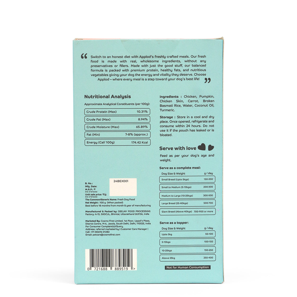 Applod Chicken Pilaf Fresh Dog Food – For Adult Dogs