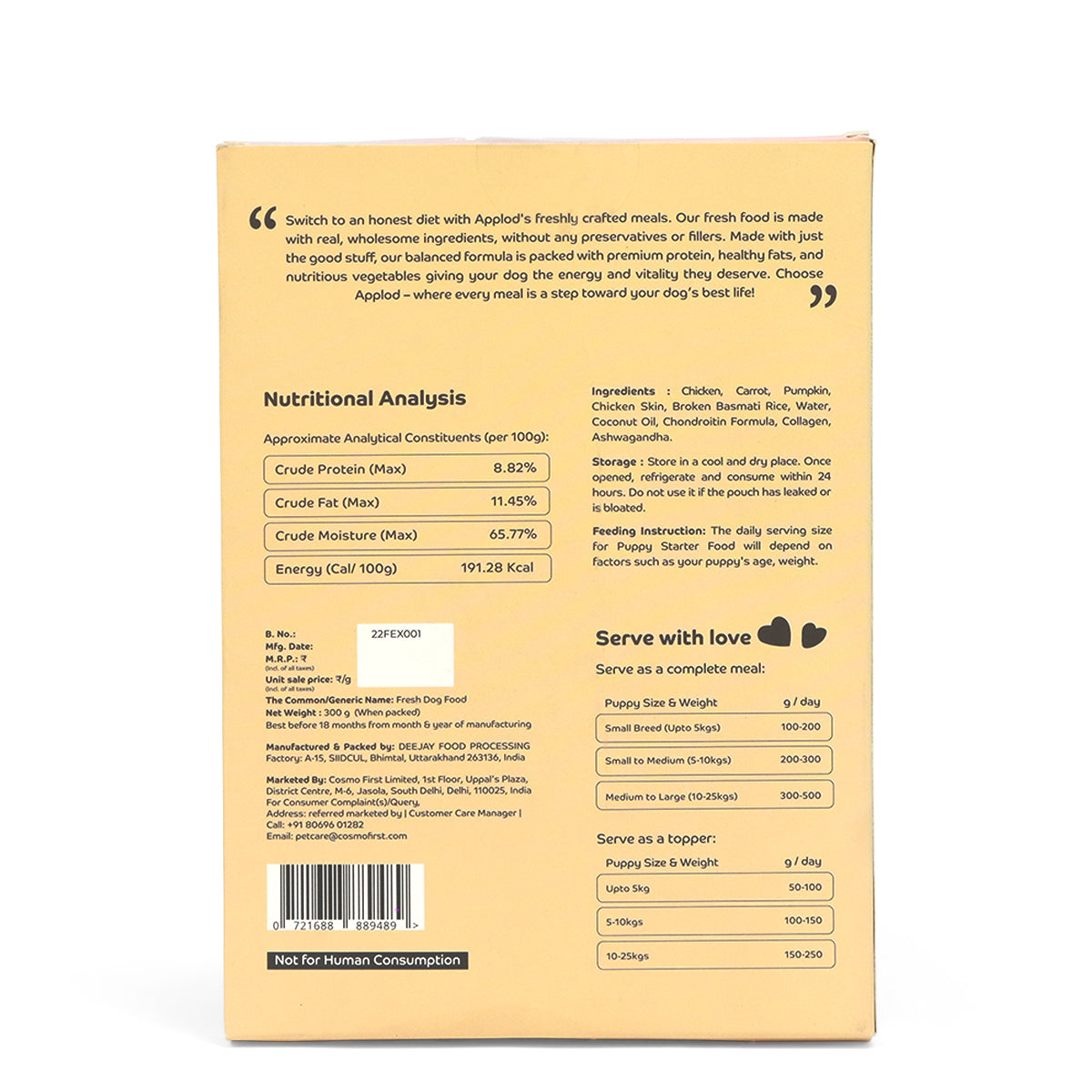 Applod Chicken Mash For Puppies Fresh Dog Food