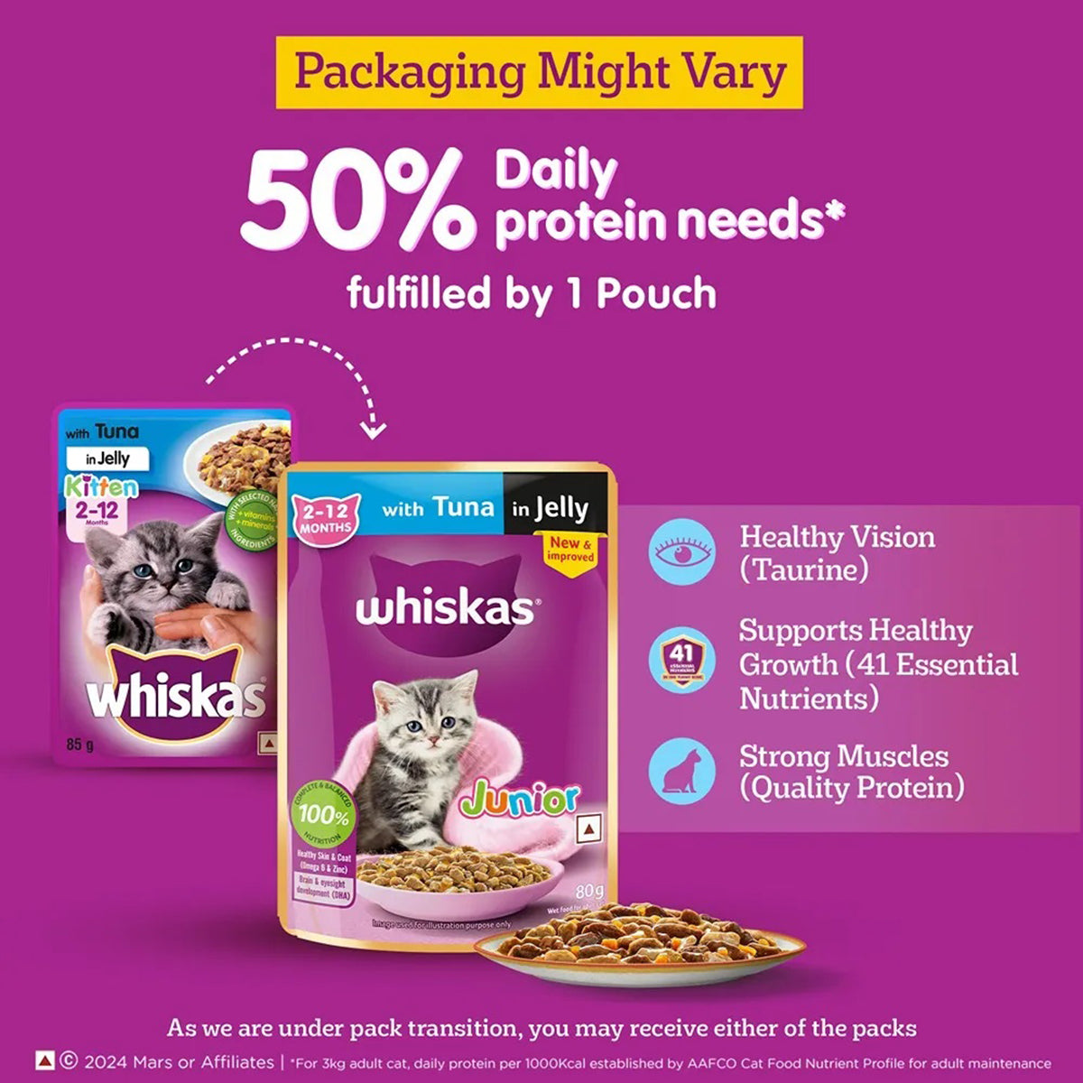 Whiskas Kitten (2-12 months) Tuna in Jelly Wet Food - 80 gm