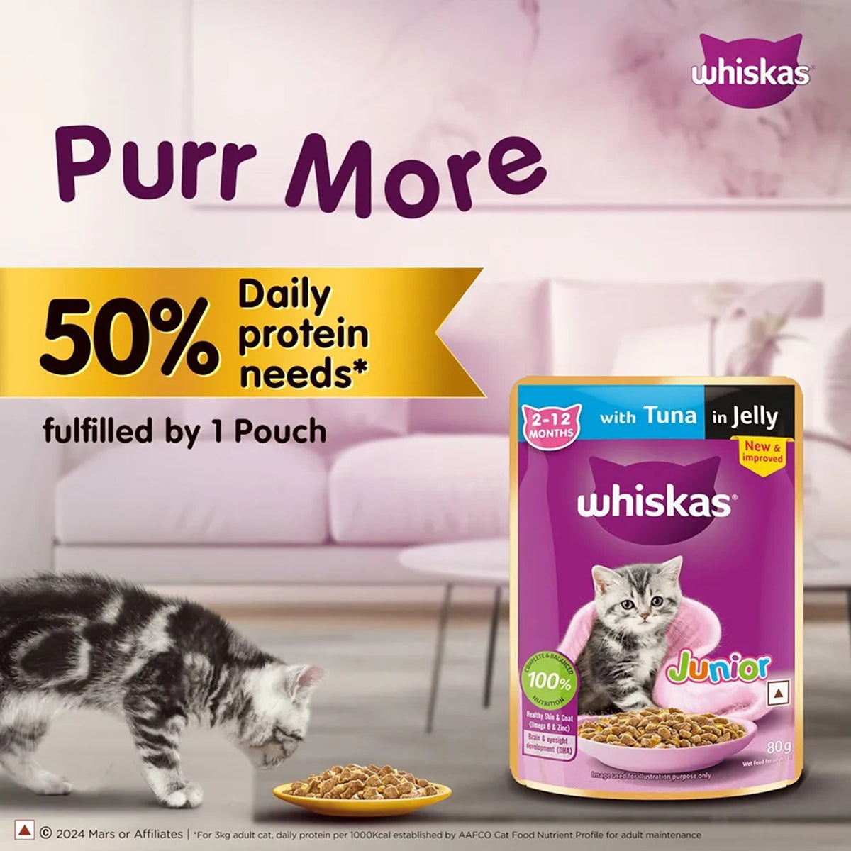 Whiskas Kitten (2-12 months) Tuna in Jelly Wet Food - 80 gm