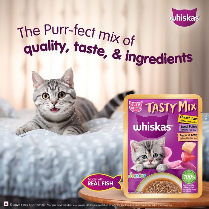 Whiskas Tasty Mix Chicken Tuna with Sweet Potato Kitten Wet Cat Food 70 gm