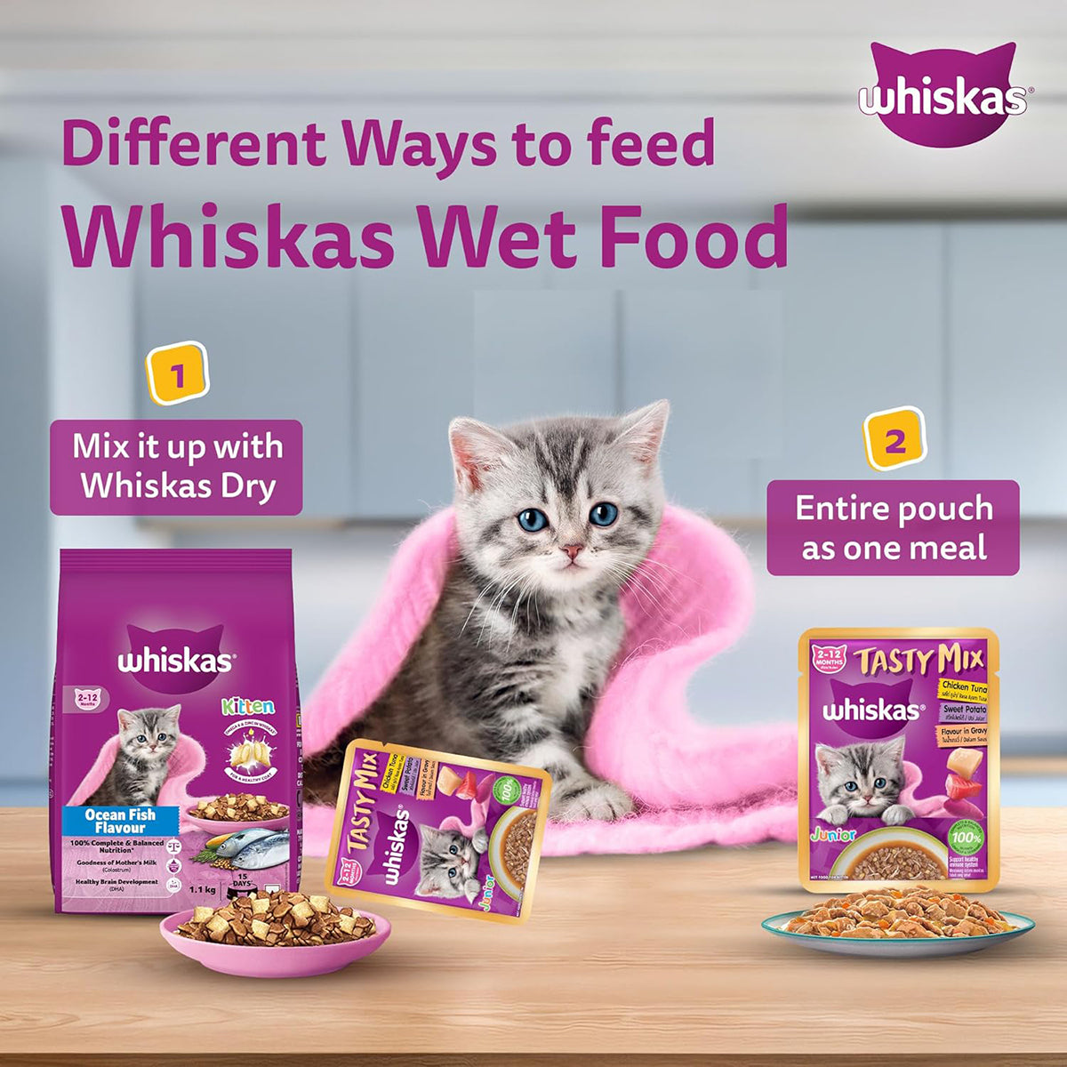 Whiskas Tasty Mix Chicken Tuna with Sweet Potato Kitten Wet Cat Food 70 gm