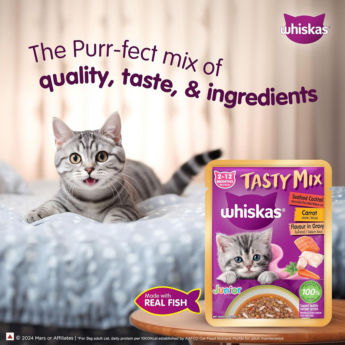 Whiskas Tasty Mix Seafood Cocktail Carrot Gravy Kitten Wet Cat Food 70 gm