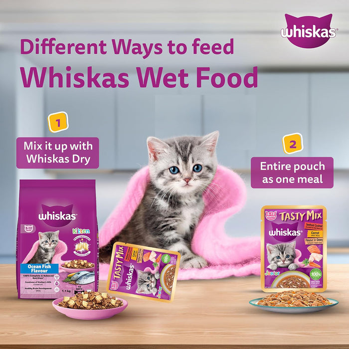 Whiskas Tasty Mix Seafood Cocktail Carrot Gravy Kitten Wet Cat Food 70 gm