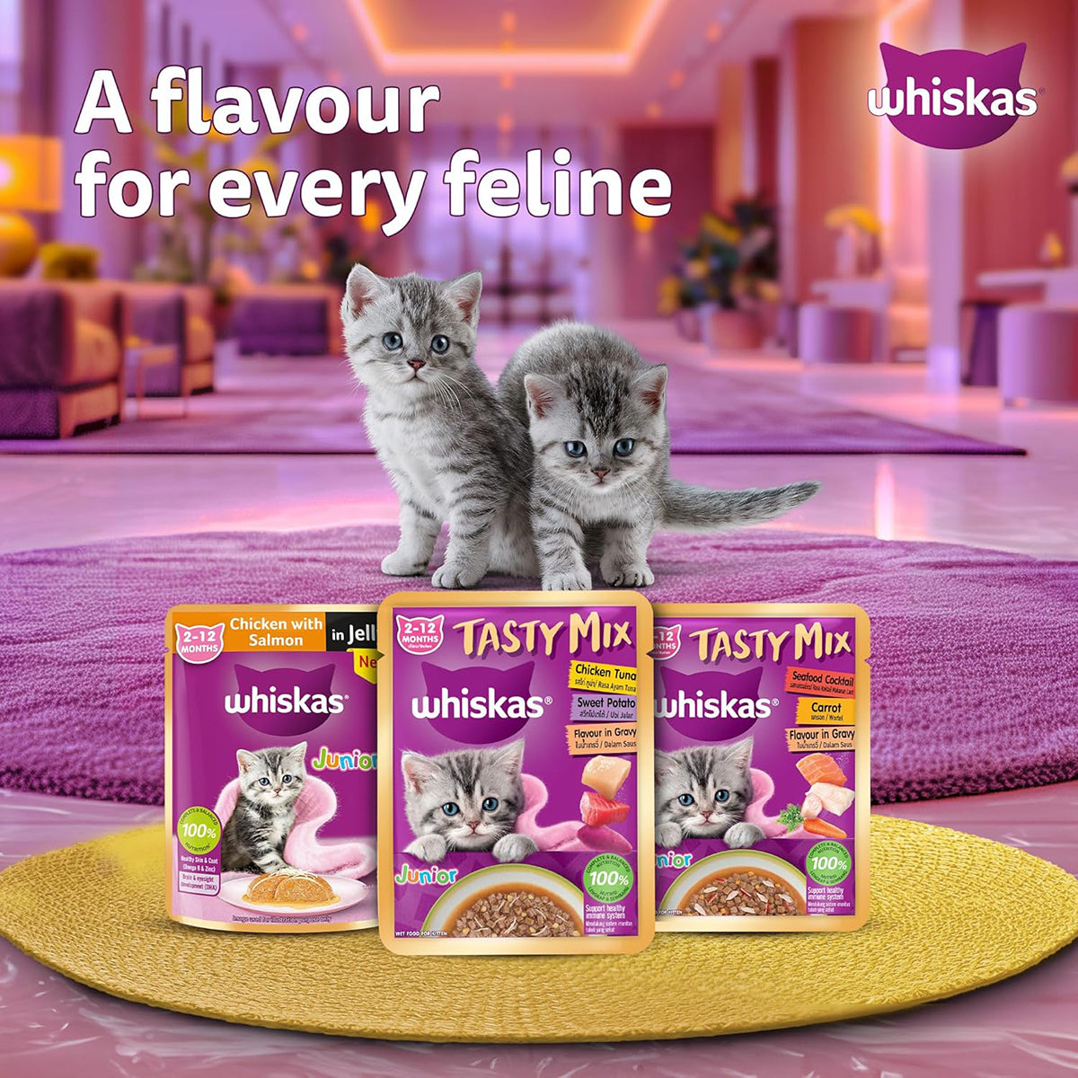 Whiskas Tasty Mix Seafood Cocktail Carrot Gravy Kitten Wet Cat Food 70 gm