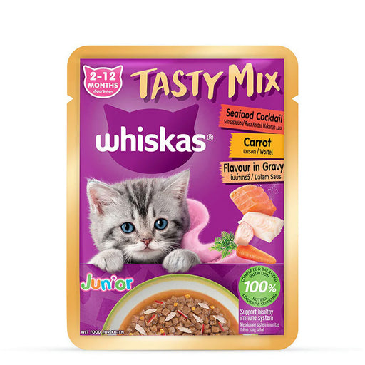 Whiskas Tasty Mix Seafood Cocktail Carrot Gravy Kitten Wet Cat Food 70 gm
