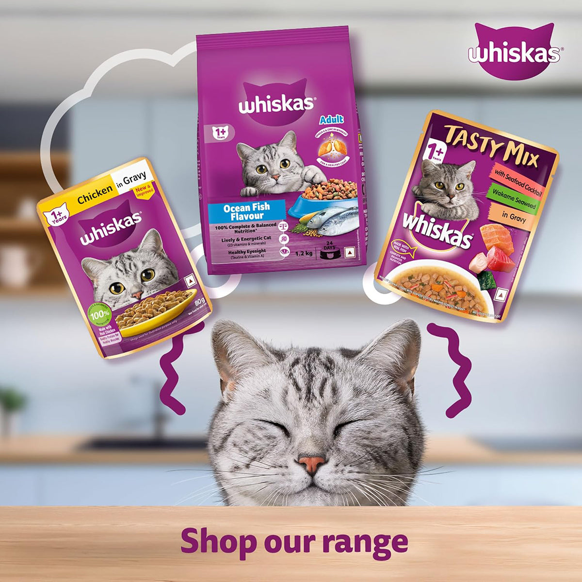 Whiskas Tuna & White Fish Flavour Adult (1+ Years) Wet Cat Food 70 gm