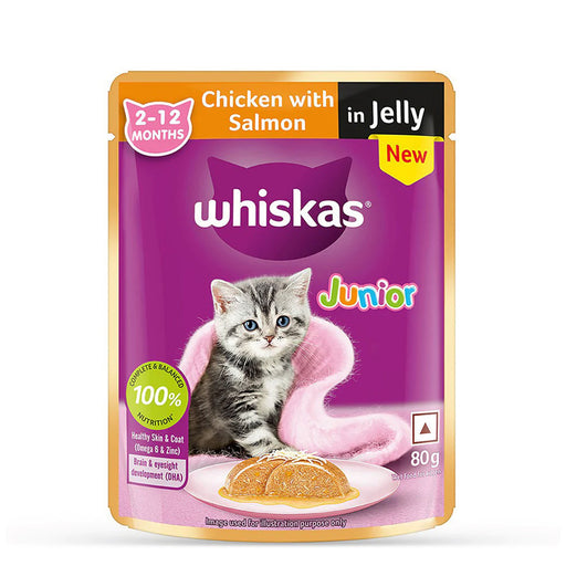 Whiskas Chicken with Salmon in Jelly Kitten (2-12 Months) Wet Cat Food 70 gm
