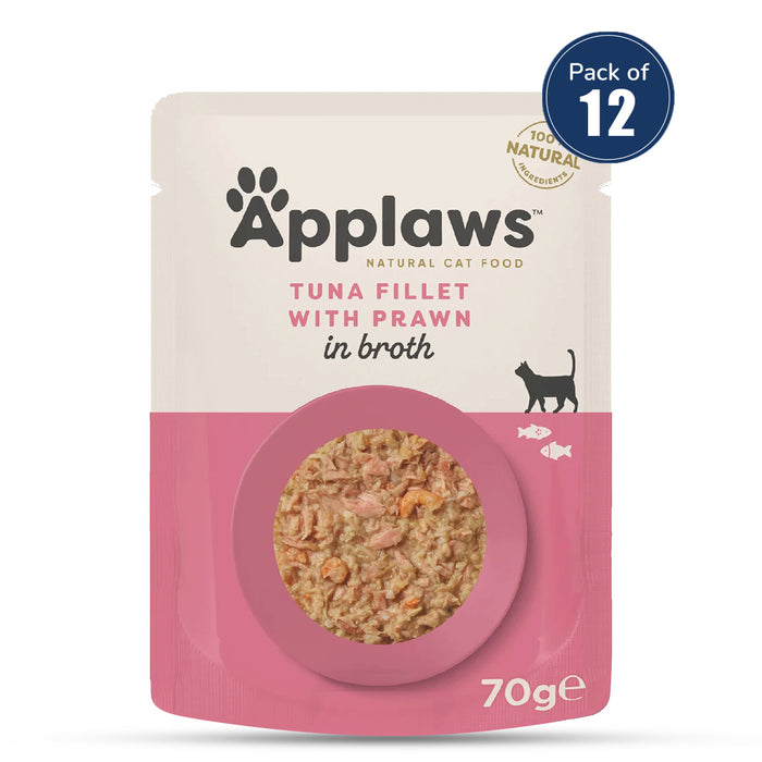 Applaws Tuna Fillet with Pacific Prawns Adult Wet Cat Food Pouch- 70 gm(Pack Of 12)