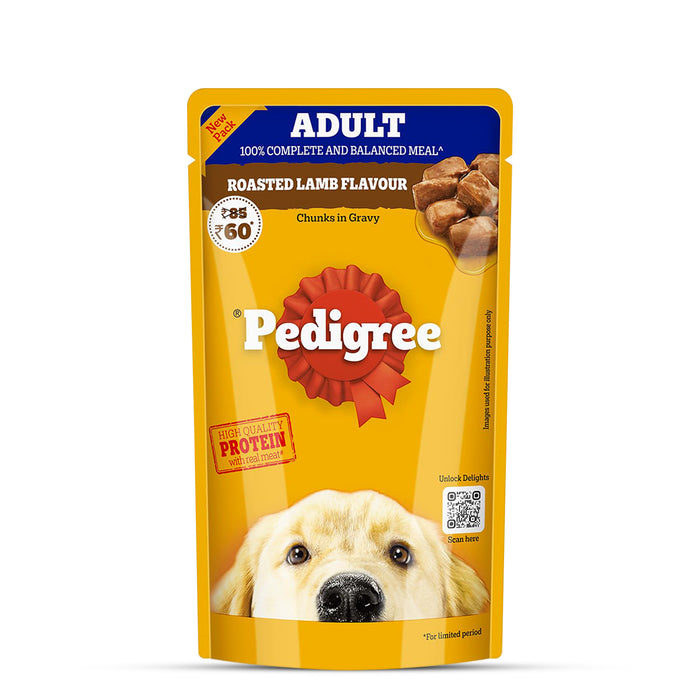 Pedigree Roasted Lamb Flavour Chunks in Gravy Adult Wet Dog Food 130g
