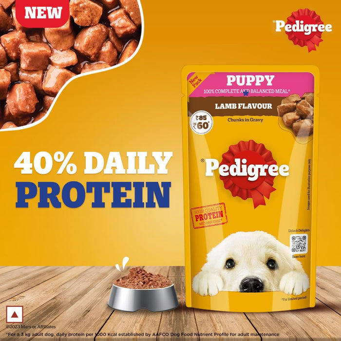 Pedigree Lamb Flavour Chunks in Gravy Puppy Wet Dog Food 130g