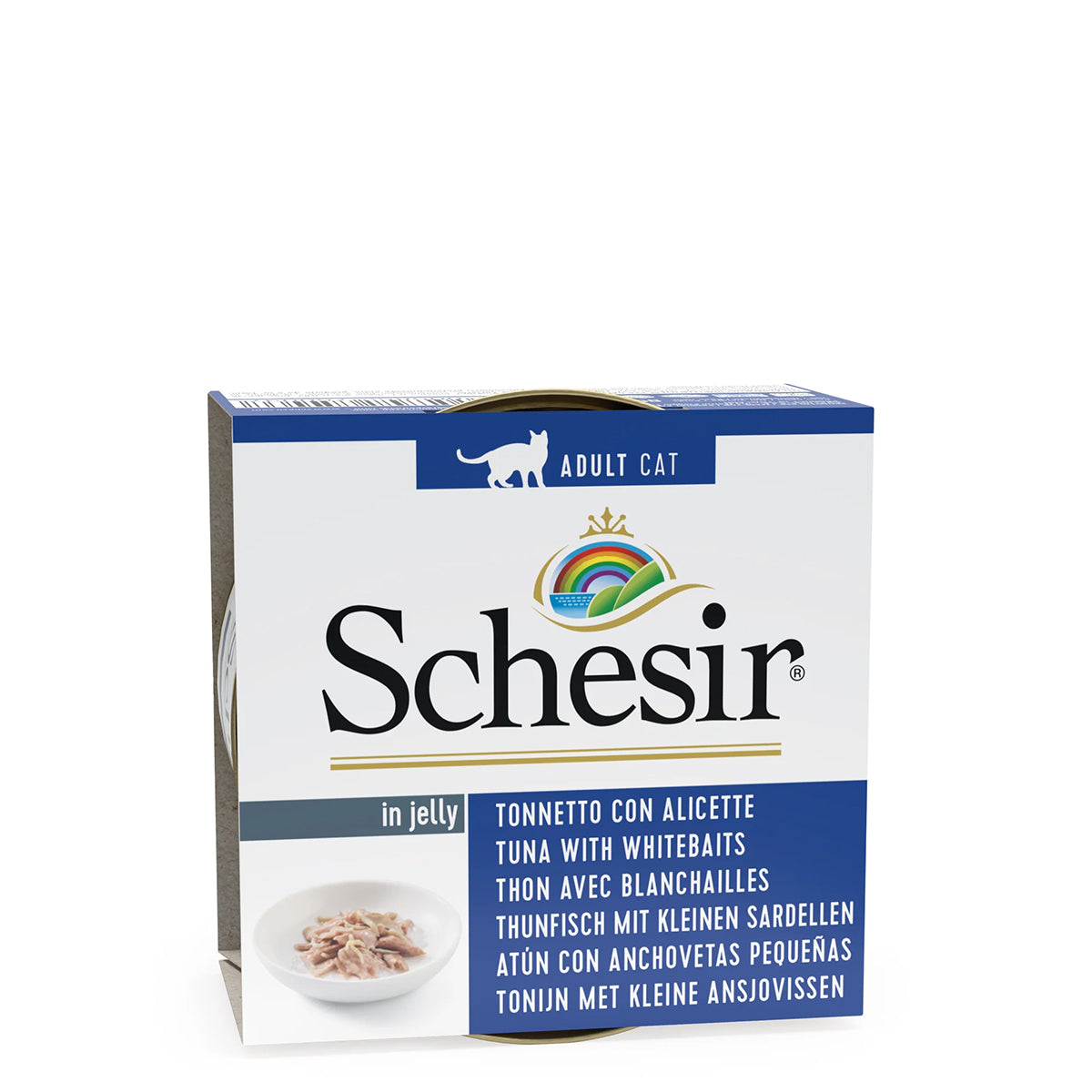 Schesir Tuna In Jelly With Whitebaits Adult Canned Cat Wet Food - 85 gm(Pack Of 14)