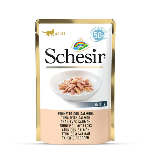 Schesir Tuna Whole Meat With Salmon & Rice Jelly Pouch Cat Wet Food - 50 gm(Pack Of 30)