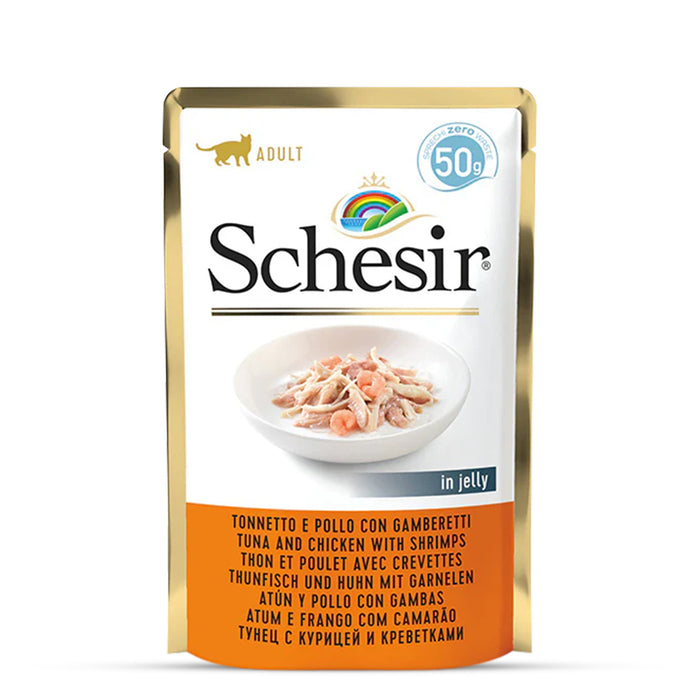 Schesir Tuna Whole Meat Chicken & Shrimp With Rice In Jelly Pouch Cat Wet Food - 50 gm(Pack Of 30)