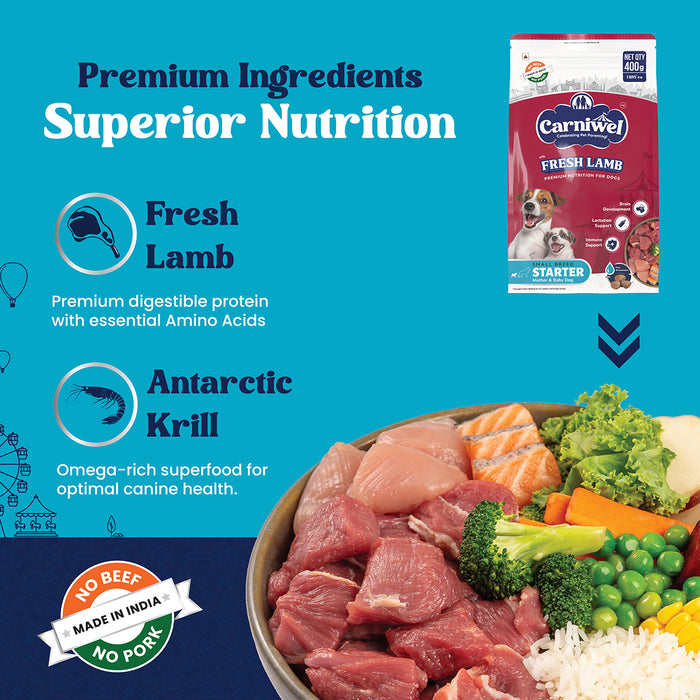 Carniwel Fresh Lamb Dry Dog Food for Small Breed, Starter