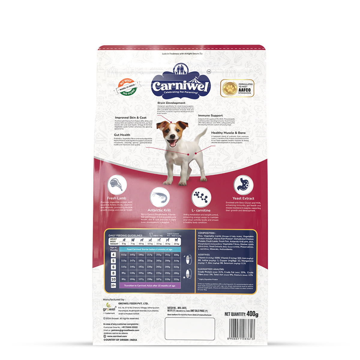 Carniwel Fresh Lamb Dry Dog Food for Small Breed, Puppy