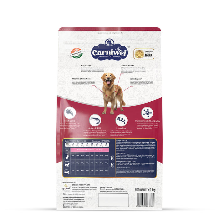 Carniwel Fresh Lamb Dry Dog Food for Large Breed, Adult
