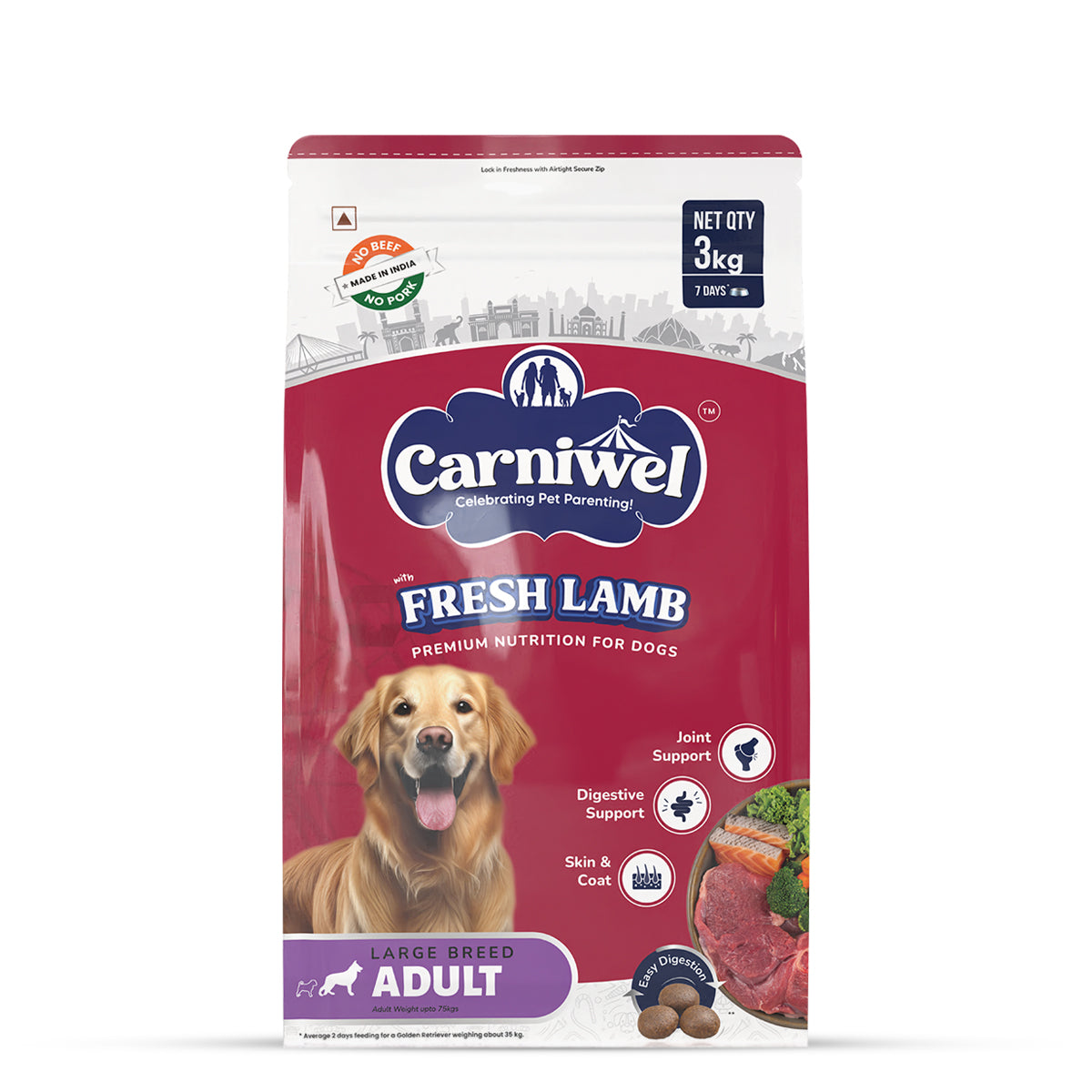 Carniwel Fresh Lamb Dry Dog Food for Large Breed, Adult