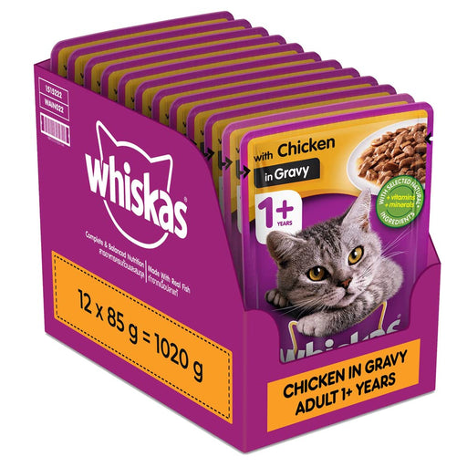 Whiskas Chicken in Gravy Adult (1+ year) Wet Cat Food - 85 gm (Pack Of 12)