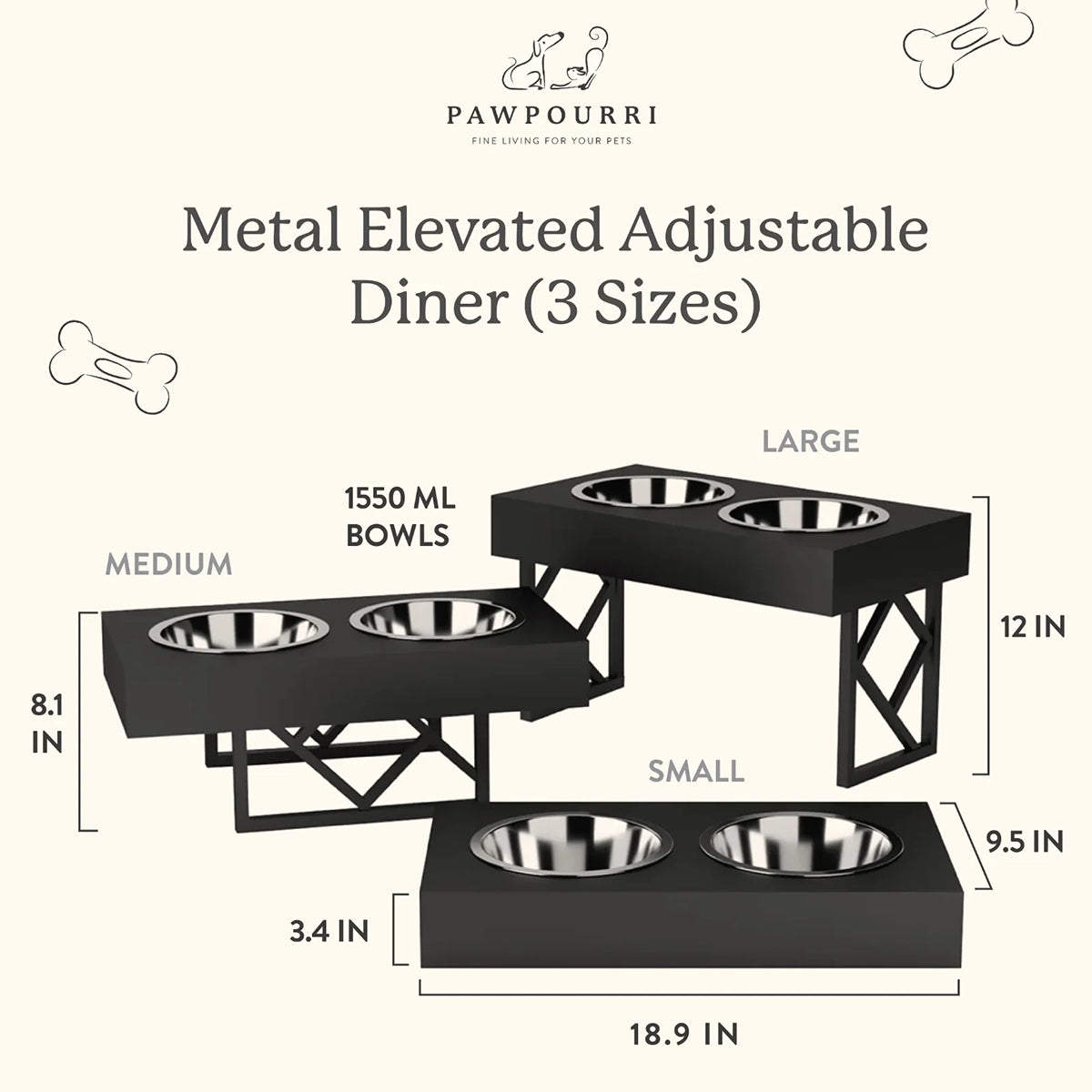 Pawpourri Metal Elevated Adjustable Dinner For Dogs