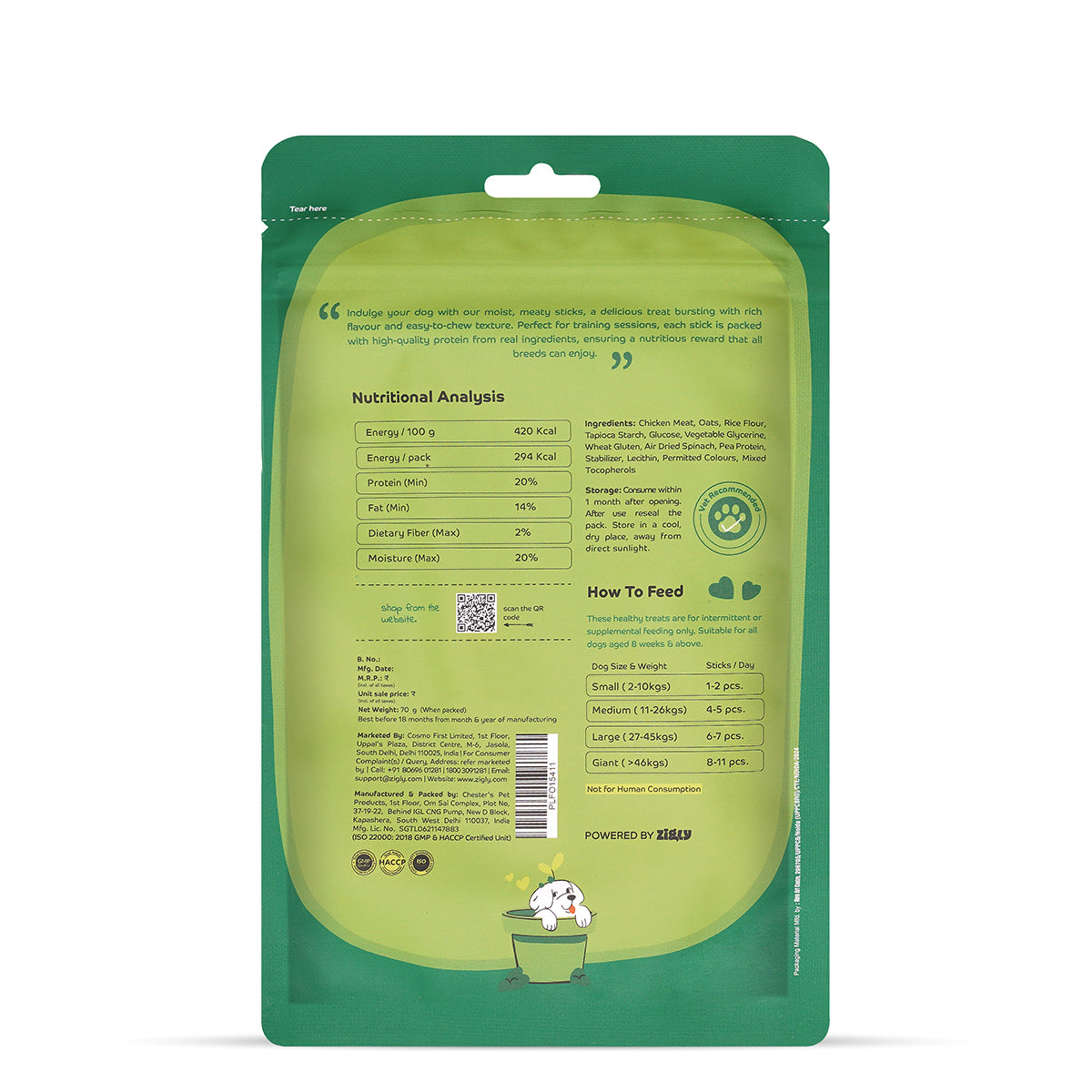 Applod Soft Spinach & Chicken Chew Sticks - 70 gm