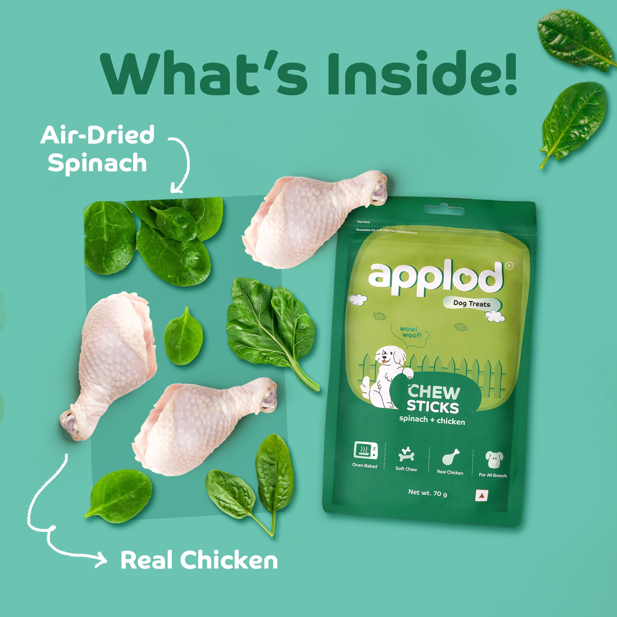 Applod Soft Spinach & Chicken Chew Sticks - 70 gm