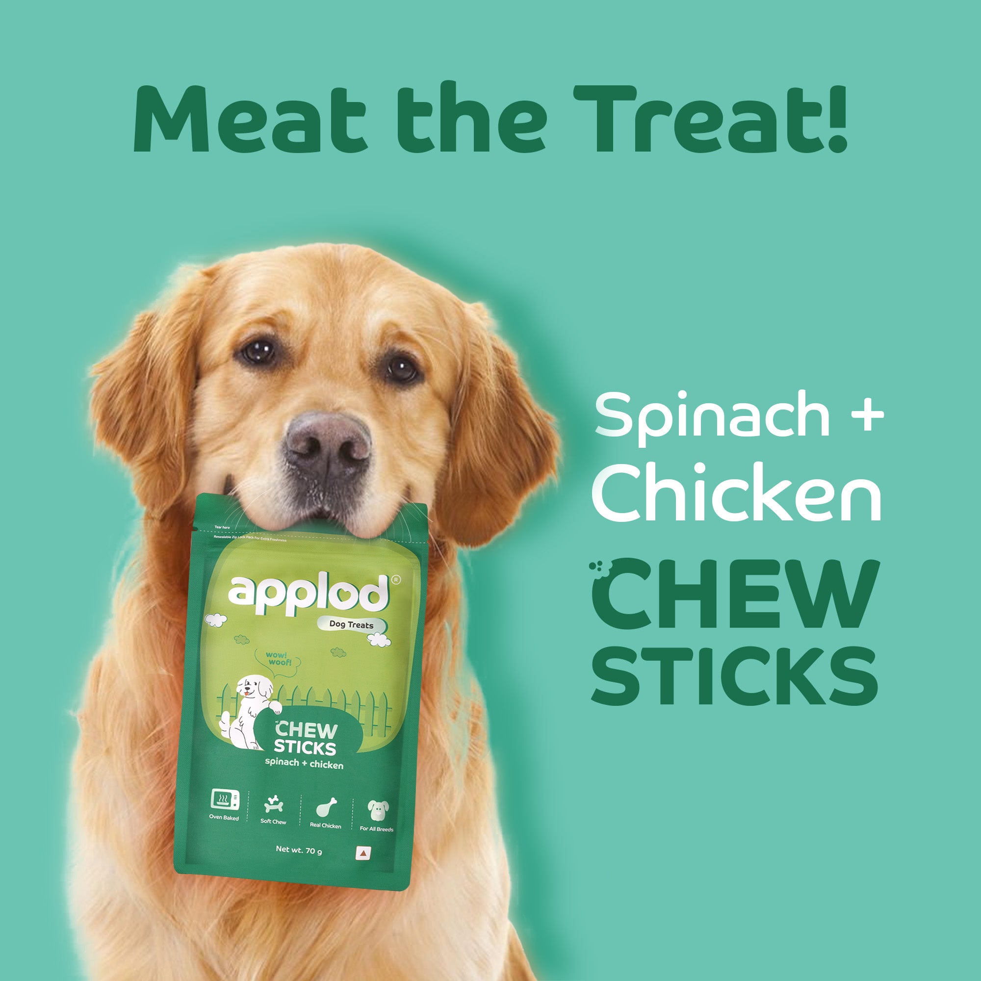 Applod Soft Spinach & Chicken Chew Sticks - 70 gm