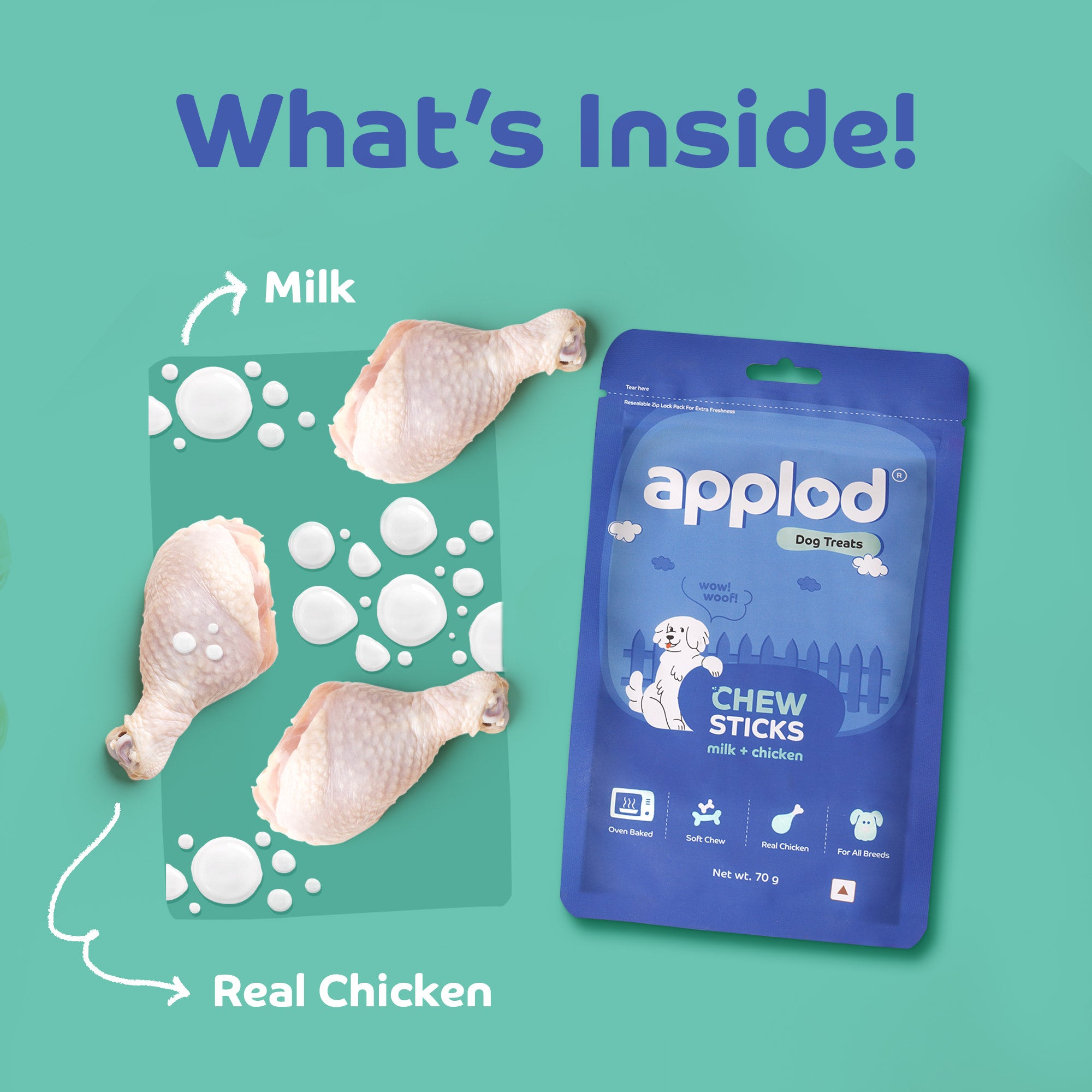 Applod Soft Milk & Chicken Chew Sticks - 70 gm