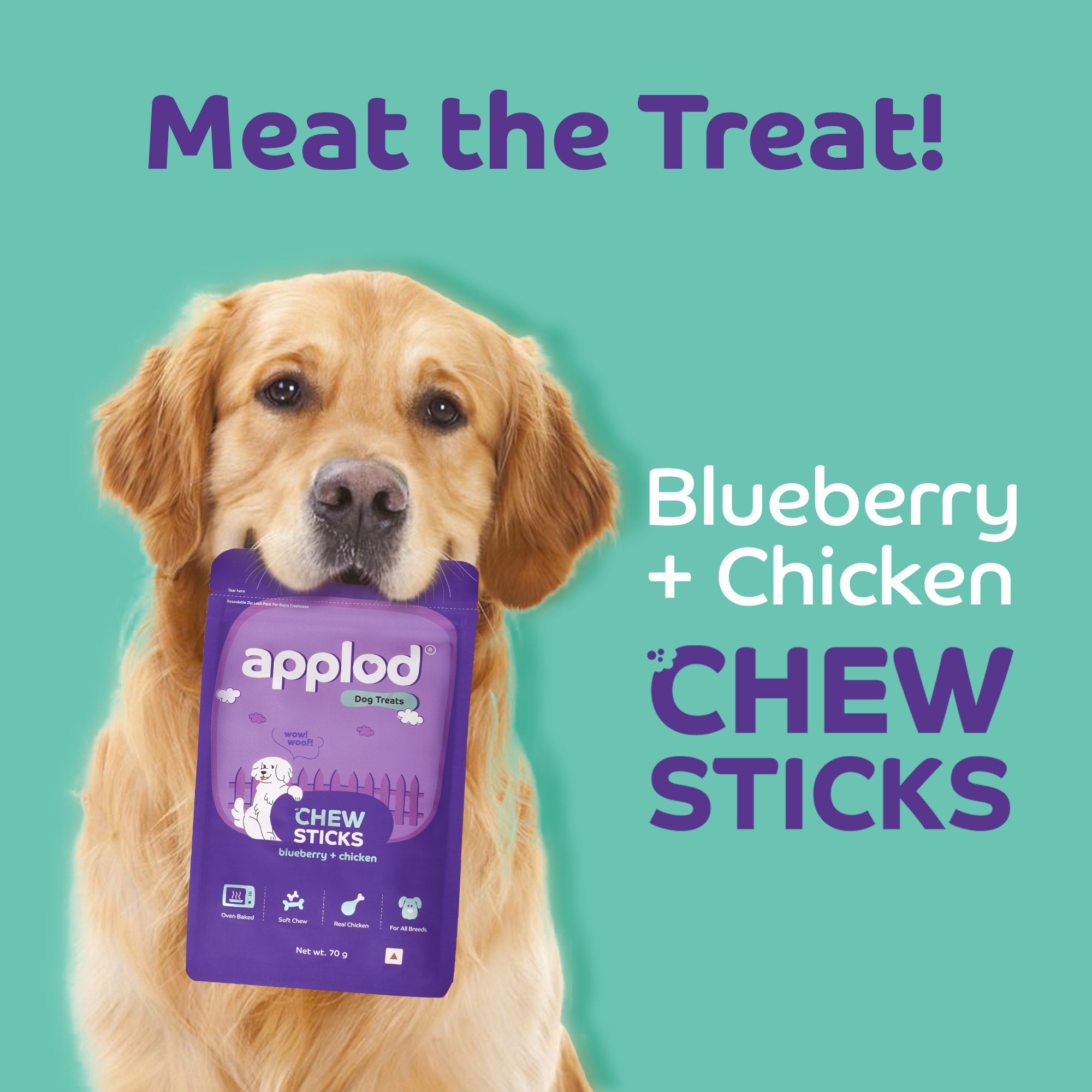 Applod Soft Blueberry & Chicken Chew Sticks - 70 gm